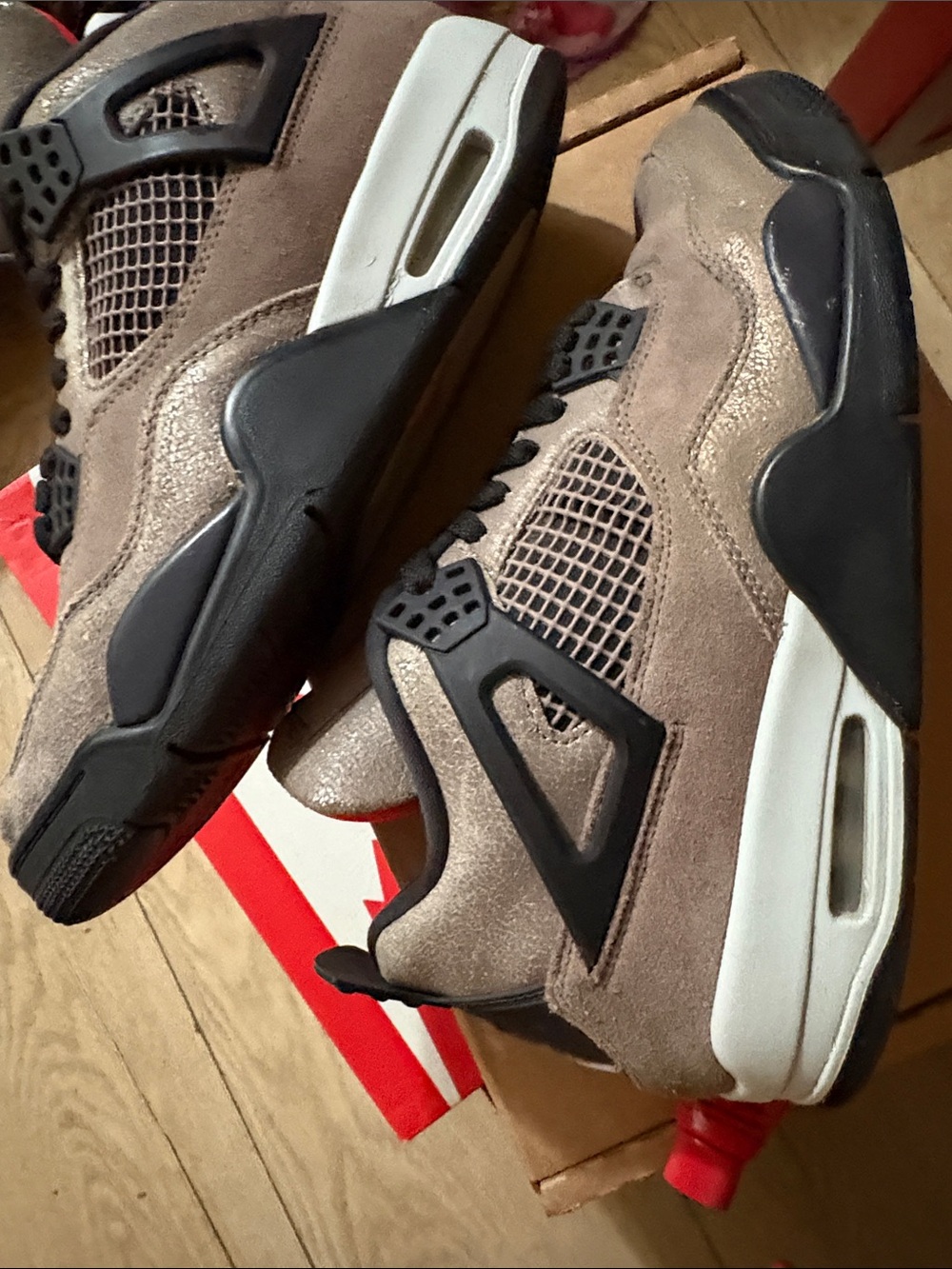 Jordan Men’s Suede Sneakers in Taupe Haze with Black and Red Accents - Picture 2 of 11